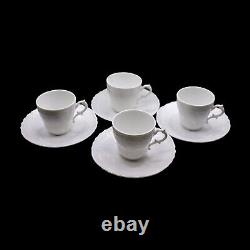 Richard Ginori Vecchio Bianco White Flat Demitasse Cup and Saucer Set of 4