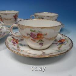 Richard Klemm Dresden Flowers 4 Demitasse Espresso Cups, 4 Saucers