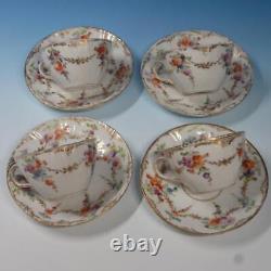 Richard Klemm Dresden Flowers 4 Demitasse Espresso Cups, 4 Saucers