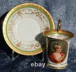 Richard Klemm Dresden Portrait Scene Hand Painted Demitasse Cup & Saucer Germany