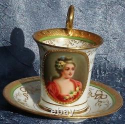 Richard Klemm Dresden Portrait Scene Hand Painted Demitasse Cup & Saucer Germany