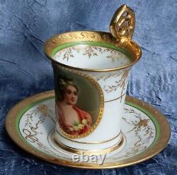 Richard Klemm Dresden Portrait Scene Hand Painted Demitasse Cup & Saucer Germany