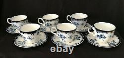 Ridgway Chiswick Flow Blue Set of 6 Demitasse Cups & Saucers England c1897