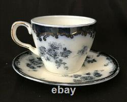 Ridgway Chiswick Flow Blue Set of 6 Demitasse Cups & Saucers England c1897