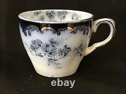 Ridgway Chiswick Flow Blue Set of 6 Demitasse Cups & Saucers England c1897