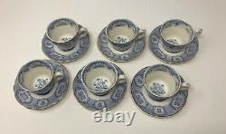 Ridgway Oriental Blue Demitasse Cups & Saucers England Beehive & Urn Mark Set/6