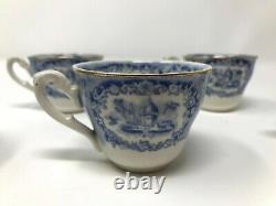 Ridgway Oriental Blue Demitasse Cups & Saucers England Beehive & Urn Mark Set/6