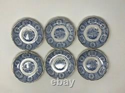 Ridgway Oriental Blue Demitasse Cups & Saucers England Beehive & Urn Mark Set/6