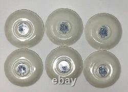 Ridgway Oriental Blue Demitasse Cups & Saucers England Beehive & Urn Mark Set/6