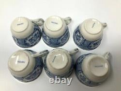 Ridgway Oriental Blue Demitasse Cups & Saucers England Beehive & Urn Mark Set/6