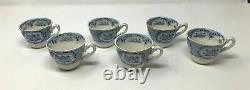 Ridgway Oriental Blue Demitasse Cups & Saucers England Beehive & Urn Mark Set/6