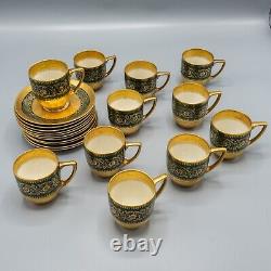 Rosenthal 5300 Green Gold Encrusted Demitasse Cup & Saucers Set of 11 FREE SHIP