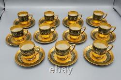 Rosenthal 5300 Green Gold Encrusted Demitasse Cup & Saucers Set of 11 FREE SHIP