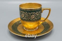 Rosenthal 5300 Green Gold Encrusted Demitasse Cup & Saucers Set of 11 FREE SHIP