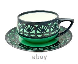 Rosenthal Art Deco Demitasse Cup & Saucer Green with Silver Overlay Selb Bavaria