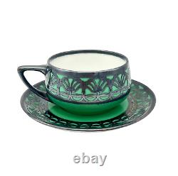 Rosenthal Art Deco Demitasse Cup & Saucer Green with Silver Overlay Selb Bavaria