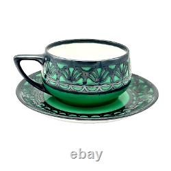 Rosenthal Art Deco Demitasse Cup & Saucer Green with Silver Overlay Selb Bavaria