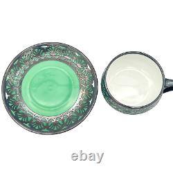 Rosenthal Art Deco Demitasse Cup & Saucer Green with Silver Overlay Selb Bavaria