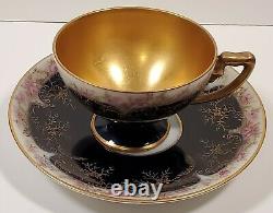 Rosenthal Cobalt Blue Enamel Gold Encrusted Floral Demitasse Tea Cup & Saucer