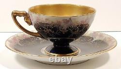 Rosenthal Cobalt Blue Enamel Gold Encrusted Floral Demitasse Tea Cup & Saucer