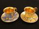 Rosenthal Demitasse Set Of 2 Heavy Gilded Cups Saucers Yellow And Blue With Gold