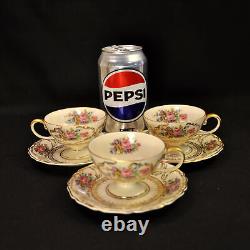 Rosenthal Germany 3 Cups & Saucers Demitasse Pedestal Queen's Bouquet 1952-1975