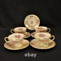 Rosenthal Germany 4 Cups 5 Saucers Demitasse Pedestal Queen's Bouquet 1952-1975