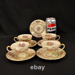 Rosenthal Germany 4 Cups 5 Saucers Demitasse Pedestal Queen's Bouquet 1952-1975