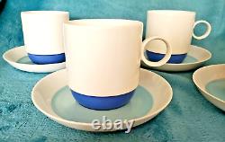 Rosenthal Odine Duo-Set of 4-Demitasse Cups 2.5x3 & Saucers 5.25-White & Blue