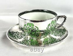 Rosenthal sterling silver overlay green porcelain demitasse cup saucer porcelain