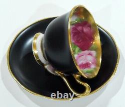 Royal Albert OLD ENGLISH ROSE MATTE BLACK Colorway DEMI-TASSE CUP & SAUCER