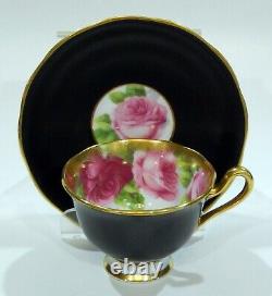 Royal Albert OLD ENGLISH ROSE MATTE BLACK Colorway DEMI-TASSE CUP & SAUCER