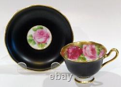 Royal Albert OLD ENGLISH ROSE MATTE BLACK Colorway DEMI-TASSE CUP & SAUCER