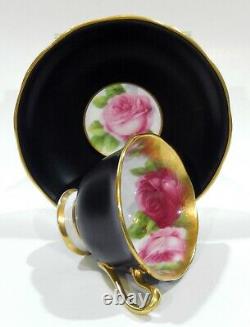 Royal Albert OLD ENGLISH ROSE MATTE BLACK Colorway DEMI-TASSE CUP & SAUCER