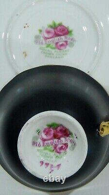 Royal Albert OLD ENGLISH ROSE MATTE BLACK Colorway DEMI-TASSE CUP & SAUCER