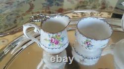 Royal Albert Pattern Bone China Set 6 Demitasse Cups & Saucers, Teapot & Crm/Sug