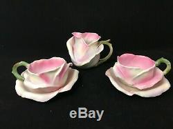 Royal Bayreuth-Pink & Yellow Rose-2 Sets Of Demitasse Cups & Saucers & Creamer