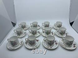 Royal Chelsea Moss Rose England Demitasse Cups & Saucers Set of 12