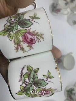 Royal Chelsea Moss Rose England Demitasse Cups & Saucers Set of 12