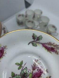 Royal Chelsea Moss Rose England Demitasse Cups & Saucers Set of 12