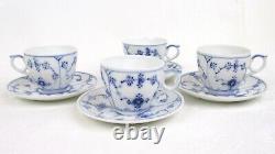 Royal Copenhagen 4 tiny Blue Fluted Plain demitasse cups & saucers