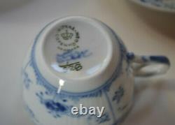 Royal Copenhagen # 528 Blue Fluted Half Lace Demitasse Cups With Saucers Set 5