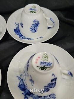Royal Copenhagen Blue Flowers Braided Demitasse 4 cups &4 Saucers sets # 1549