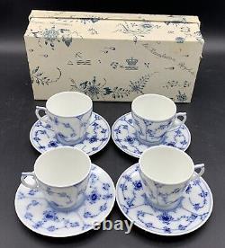 Royal Copenhagen Blue Fluted Demitasse Cups and Saucers, Set of 4, with Box