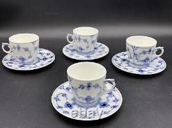 Royal Copenhagen Blue Fluted Demitasse Cups and Saucers, Set of 4, with Box 2308