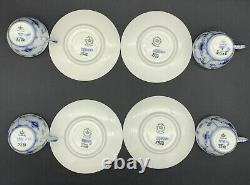 Royal Copenhagen Blue Fluted Demitasse Cups and Saucers, Set of 4, with Box 2308