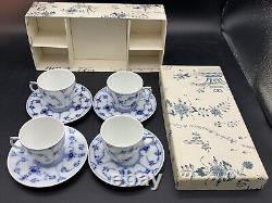 Royal Copenhagen Blue Fluted Demitasse Cups and Saucers, Set of 4, with Box 2308