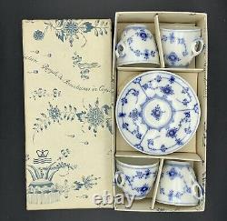 Royal Copenhagen Blue Fluted Demitasse Cups and Saucers, Set of 4, with Box 2308