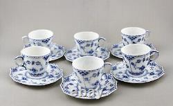 Royal Copenhagen Blue Fluted Full Lace Demitasse Cups & Saucers X 6 1038 Mint