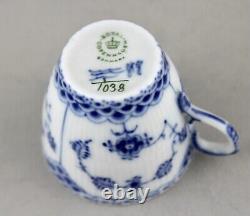 Royal Copenhagen Blue Fluted Full Lace Demitasse Cups & Saucers X 6 1038 Mint